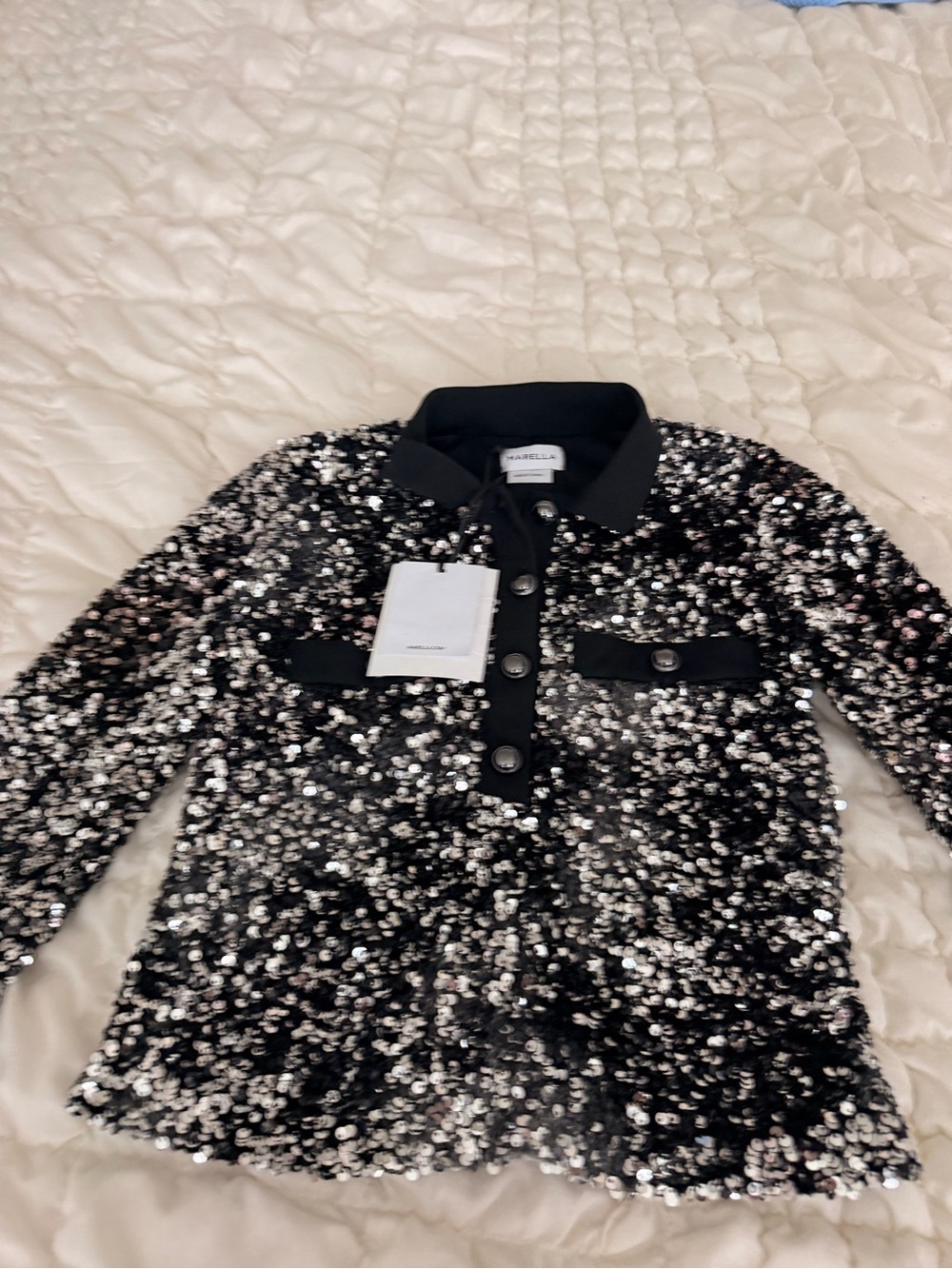 MARELLA  Women's  Black Sequin Button-Down Top